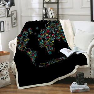 World Map Themed Sherpa Fleece Blanket - Beddingify