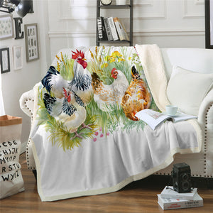 Roosters Sherpa Fleece Blanket - Beddingify