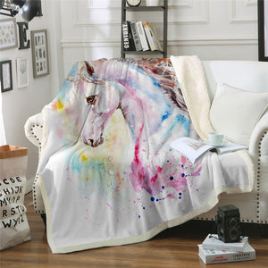 Painting Unicorn Sherpa Fleece Blanket - Beddingify