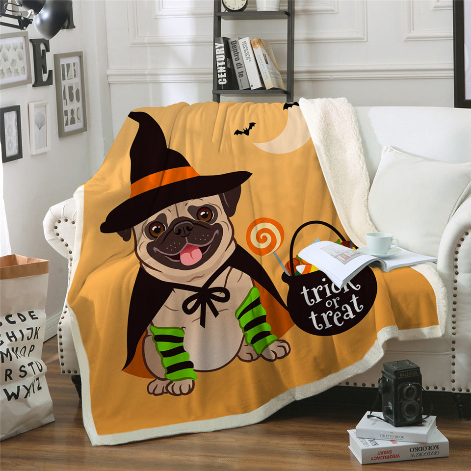 Halloween Pug Sherpa Fleece Blanket - Beddingify