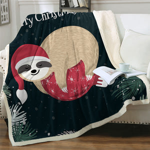 Christmas Sloth Sherpa Fleece Blanket