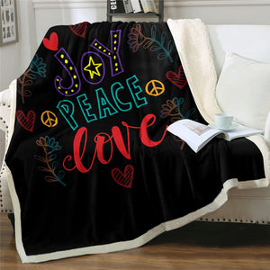 Joy Peace Love Sherpa Fleece Blanket