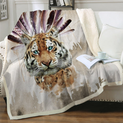 Image of Tribal Tiger Sherpa Fleece Blanket