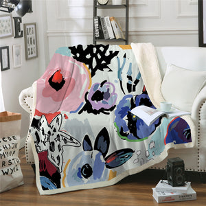 Painting Flowers Themed Sherpa Fleece Blanket - Beddingify