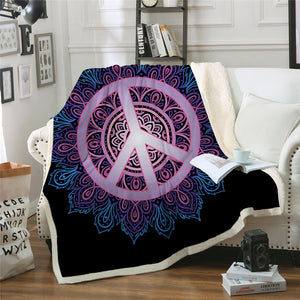 Purple Peace Sign Sherpa Fleece Blanket - Beddingify