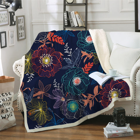 Image of Colorful Floral Themed Sherpa Fleece Blanket - Beddingify