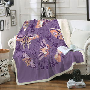 Purple Moths Sherpa Fleece Blanket - Beddingify