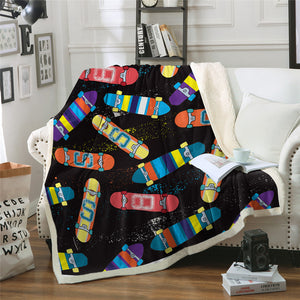 Skateboard Themed Sherpa Fleece Blanket - Beddingify