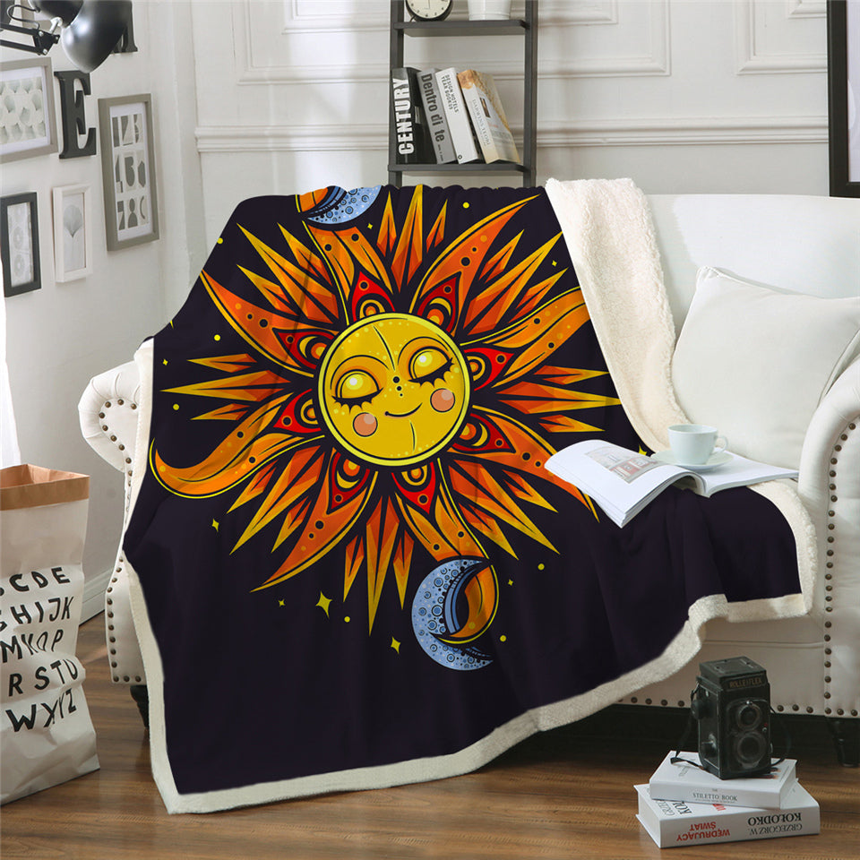 Moon And Sun Pattern Sherpa Fleece Blanket - Beddingify