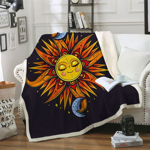 Image of Moon And Sun Pattern Sherpa Fleece Blanket - Beddingify
