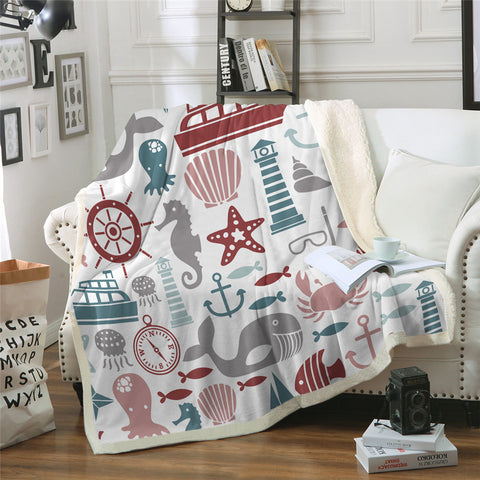 Image of Nautical Themed Sherpa Fleece Blanket - Beddingify