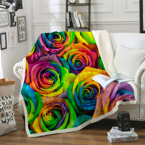 Rainbow Roses Sherpa Fleece Blanket - Beddingify