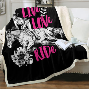 Live Love Ride Horse Themed Sherpa Fleece Blanket