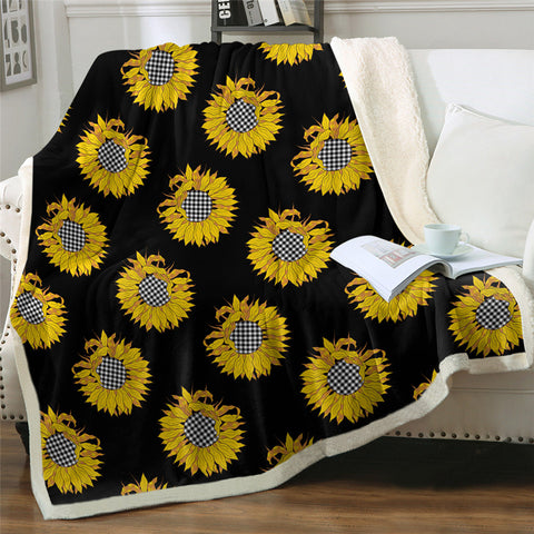 Image of Sunflower Patterns Black Sherpa Fleece Blanket