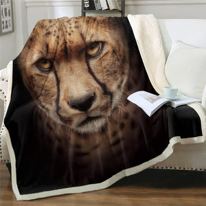 Cheetah Face Themed Sherpa Fleece Blanket