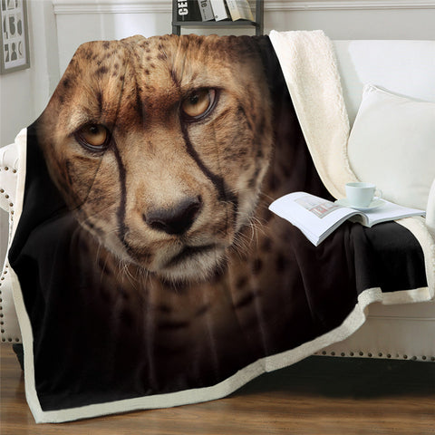 Image of Cheetah Face Themed Sherpa Fleece Blanket