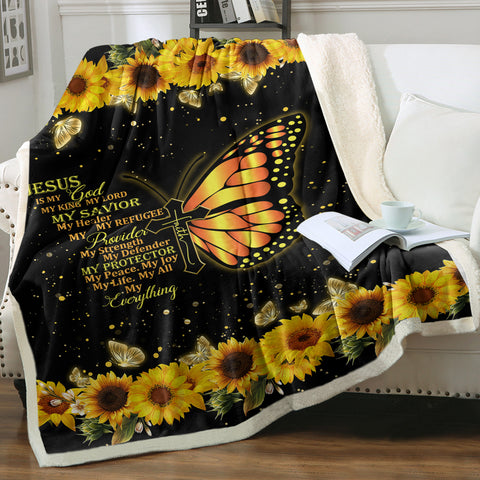 Image of JESUS My Everything - Sunflower & Butterfly Theme SWMT9812 Fleece Blanket