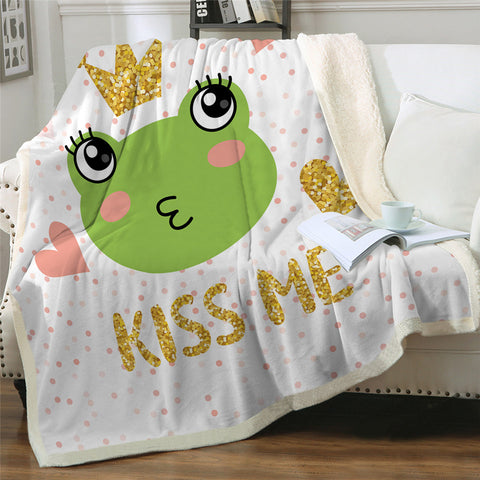 Image of Kiss Me Frog Dotted Sherpa Fleece Blanket