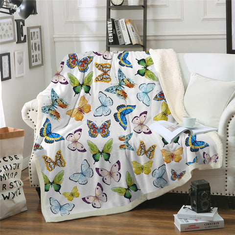 Image of Butterflies Themed Sherpa Fleece Blanket - Beddingify