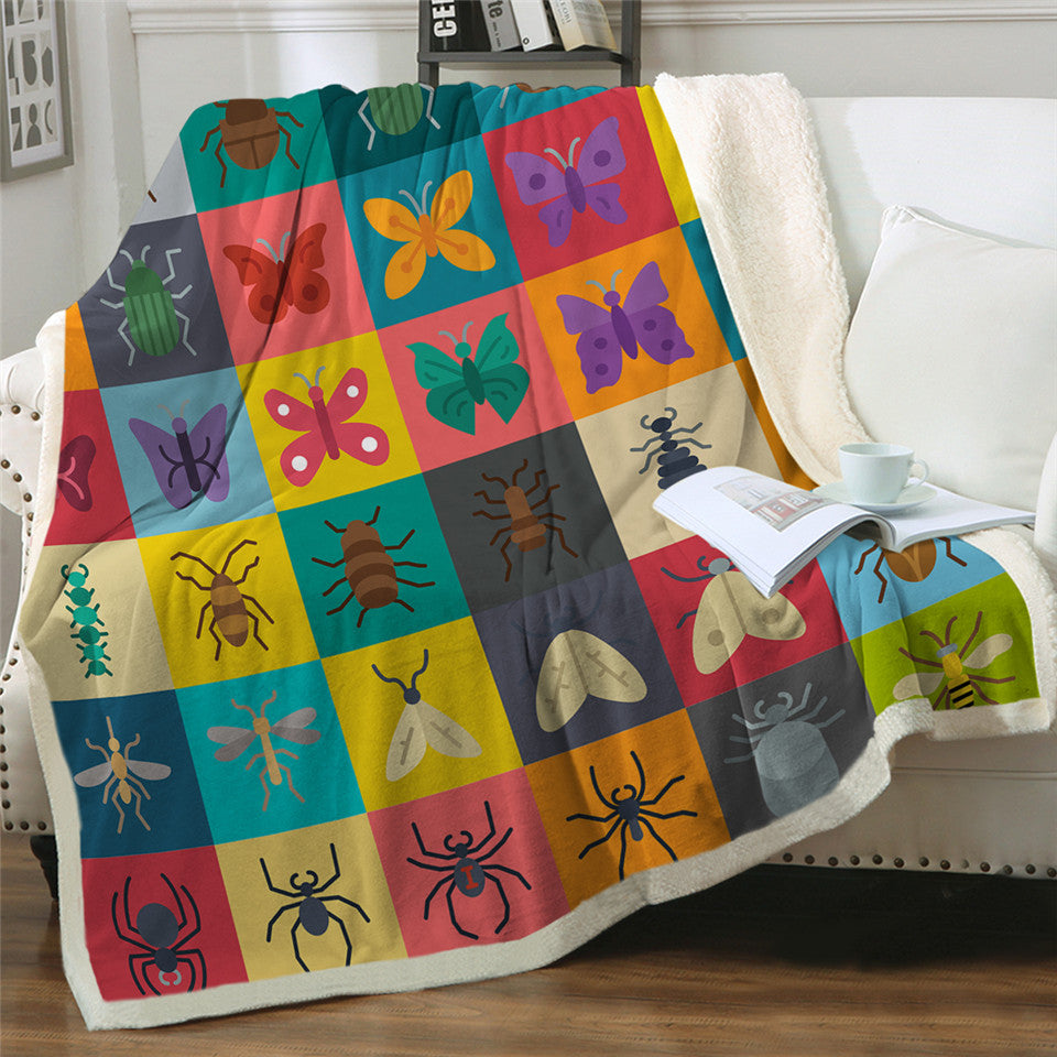 Insects Themed Sherpa Fleece Blanket
