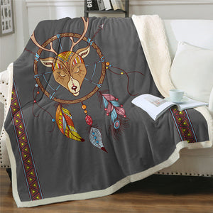 Deer Dream Catcher Pattern Sherpa Fleece Blanket