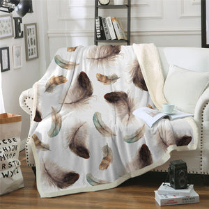 Feather Themed Sherpa Fleece Blanket - Beddingify