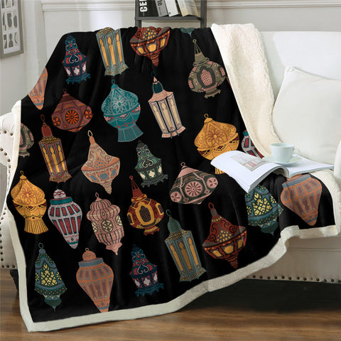 Image of Lantern Collection Black Sherpa Fleece Blanket