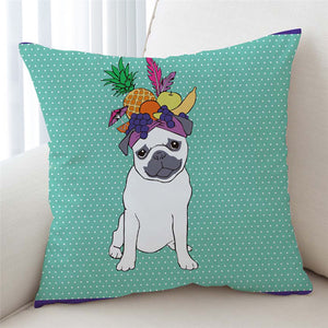 Fruity Hat Pug Cushion Cover - Beddingify