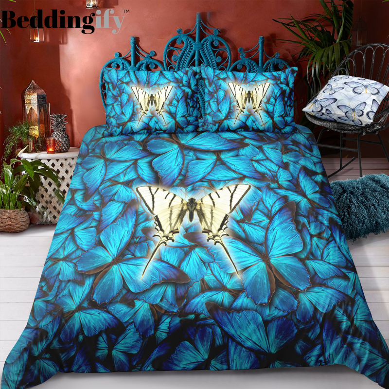 Deep Blue Butterflies Bedding Set - Beddingify