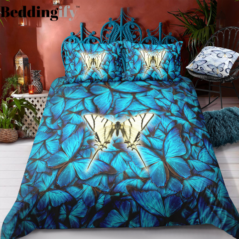 Image of Deep Blue Butterflies Bedding Set - Beddingify