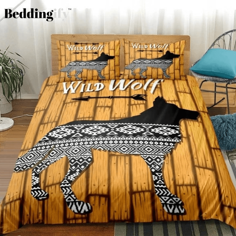 Wood Brown Striped Wolf Bedding Set - Beddingify