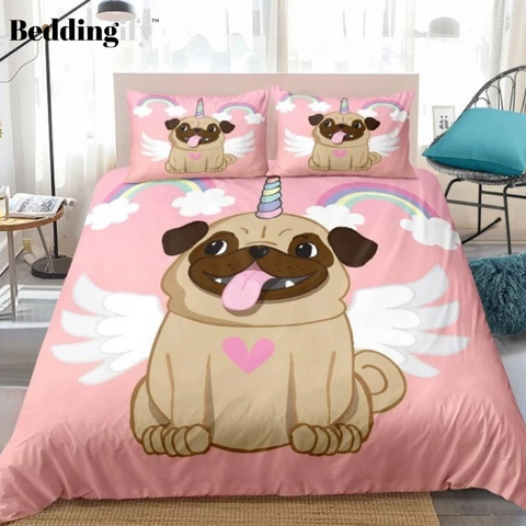 Image of Angel Pug Pink Bedding Set - Beddingify