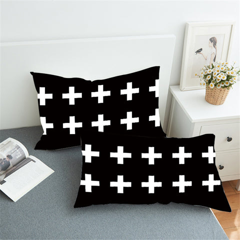 Image of White Cross Pattern Black Pillowcase