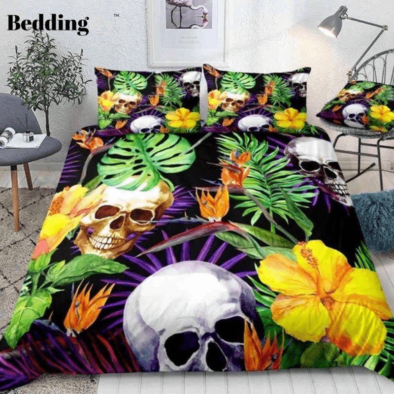 Palm Leaves Skull Comforter Set - Beddingify