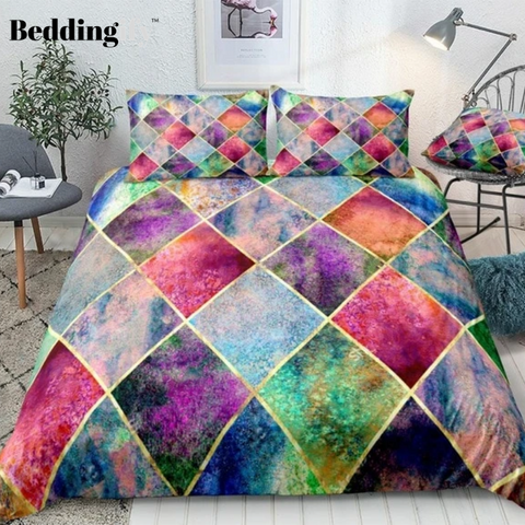 Image of Gold Glitter Rainbow Argyle Bedding Set - Beddingify