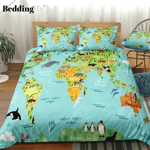 Image of World Animal Map Bedding Set - Beddingify