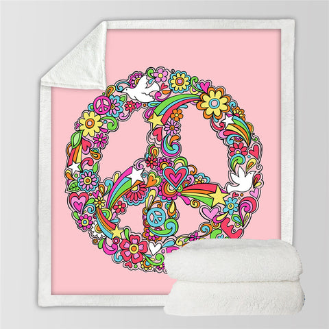 Image of Colorful Peace Sign Sherpa Fleece Blanket - Beddingify