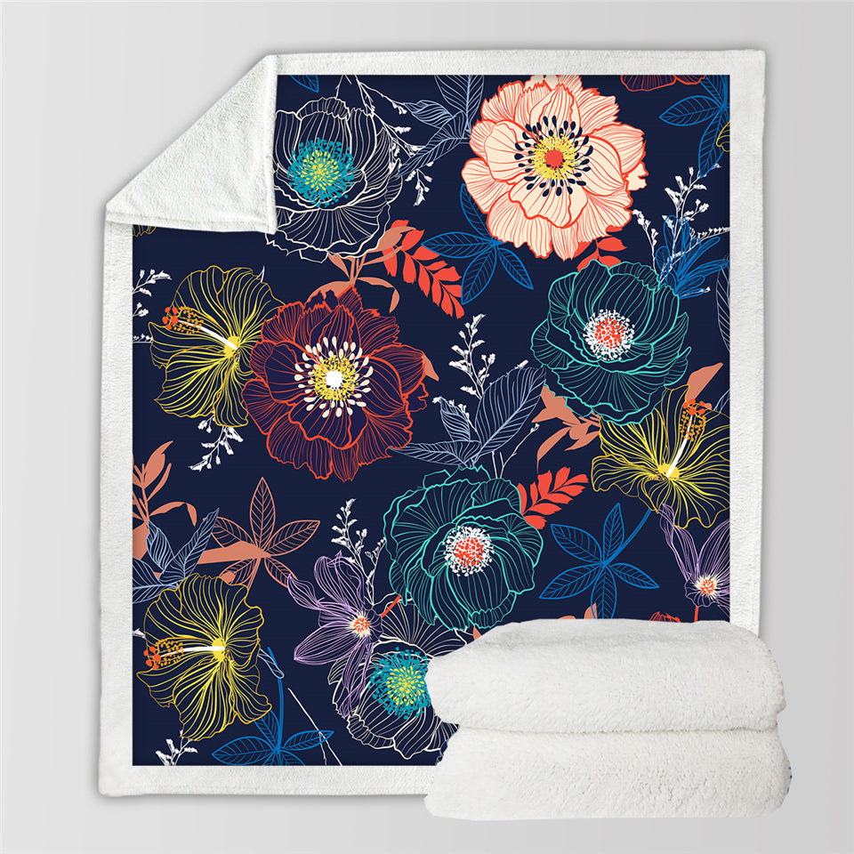 Colorful Floral Themed Sherpa Fleece Blanket - Beddingify
