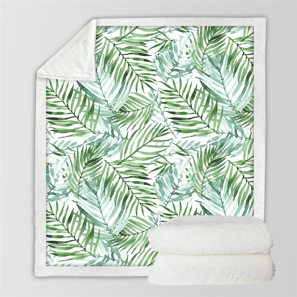 Green Palm Leaves Themed SWMT2174 Sherpa Fleece Blanket