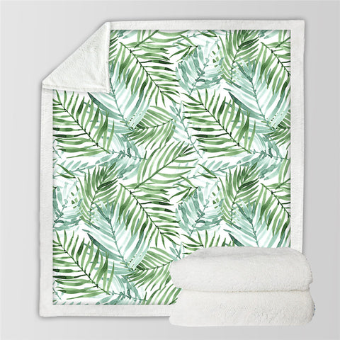 Image of Green Palm Leaves Themed SWMT2174 Sherpa Fleece Blanket