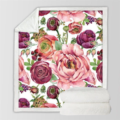 Image of Red Pastel Flowers Sherpa Fleece Blanket - Beddingify