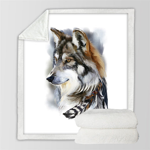 Image of Tribal Wolf Themed SWMT2697 Sherpa Fleece Blanket
