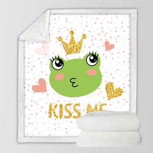 Kiss Me Frog Dotted Sherpa Fleece Blanket