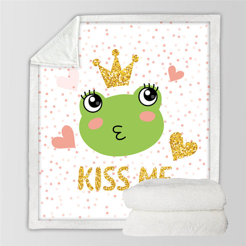 Image of Kiss Me Frog Dotted Sherpa Fleece Blanket