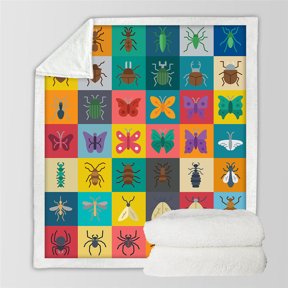 Insects Themed Sherpa Fleece Blanket