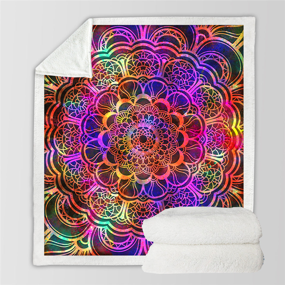 Colorful Mandala Pattern Sherpa Fleece Blanket