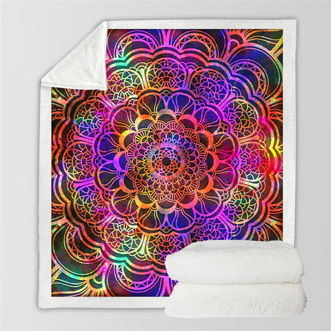 Image of Colorful Mandala Pattern Sherpa Fleece Blanket