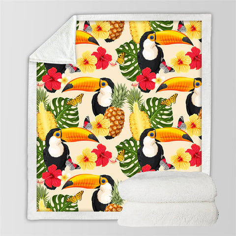 Image of Tropical And Palm Leaves Sherpa Fleece Blanket