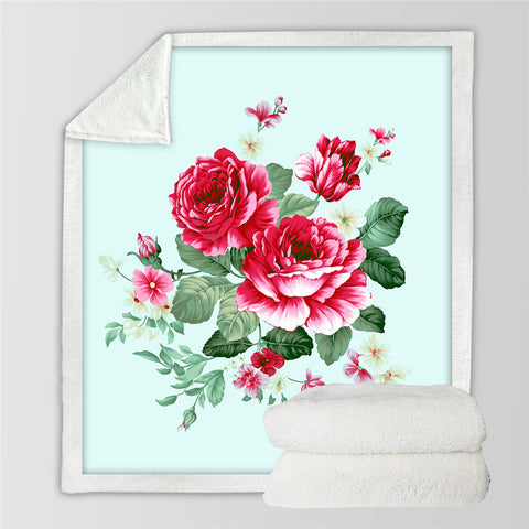 Image of Red Flowers Sherpa Fleece Blanket - Beddingify