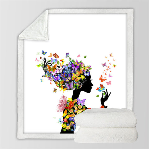 Image of Beautiful Flowers And Girl Themed Sherpa Fleece Blanket